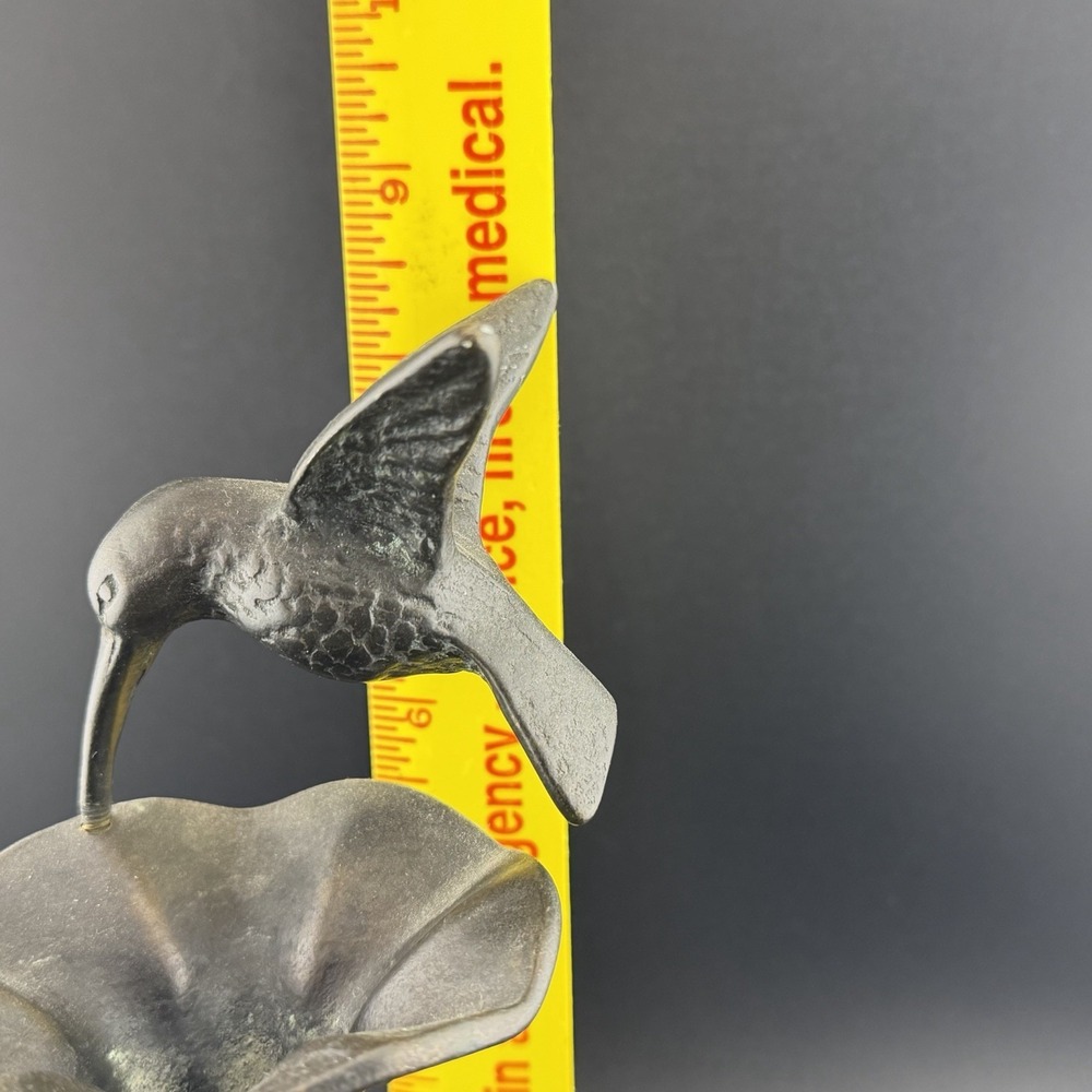Vintage Bronze Hummingbird Sculpture Trumpet Vine Leaf Base Green Patina 80s - Picture 6 of 7